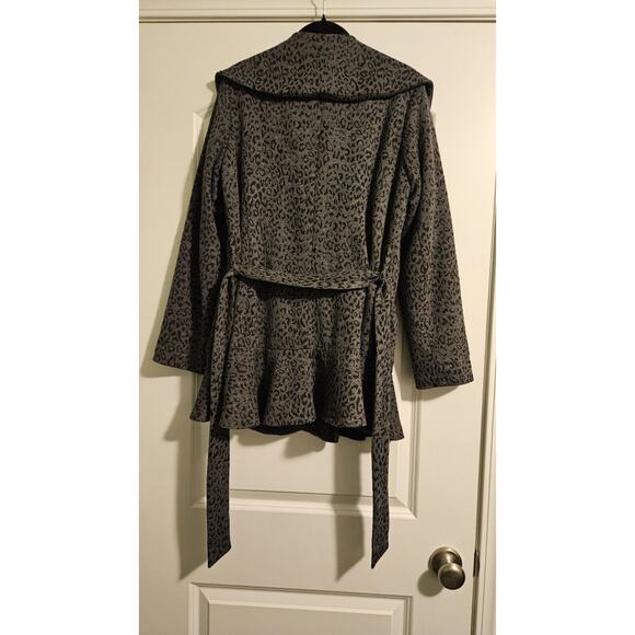 Willi Smith Leopard Print Coat Womens Size S Black Gray Jacket Belted Lined - Picture 5 of 11